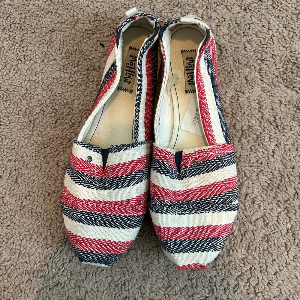 Mad Love Red White Blue Striped Slip On Shoes Size 10 - Picture 2 of 6